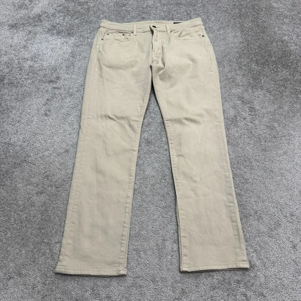 Bonobos Slim Fit Denim Jeans Mens 34x32 Khaki Beige Straight Leg Stretch Cotton